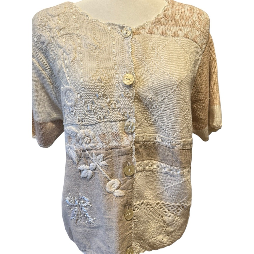 220 Hickory Patchwork Knit Cardigan Size XL Cottagecore Boho Romantic Style - Picture 4 of 9